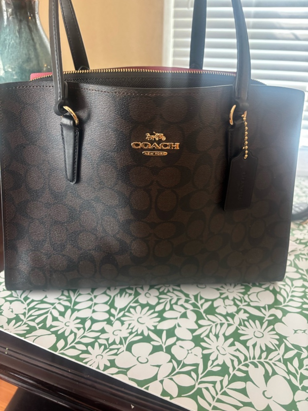 Coach Dark Brown Signature Tote with Gold Hardware